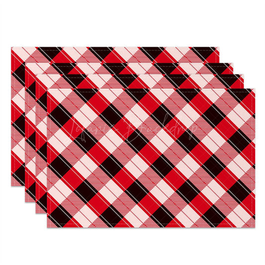 Lofaris Red Pink Black Rhombus Plaid Line Set Of 4 Placemats