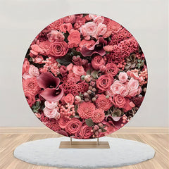 Lofaris Red Pink Floral Romantic Round Wedding Backdrop