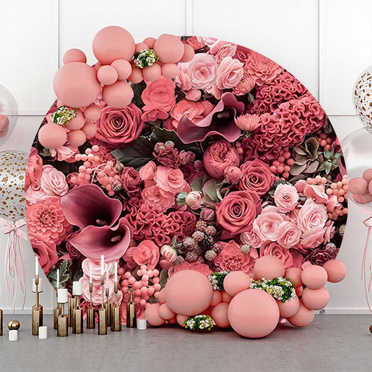 Lofaris Red Pink Floral Romantic Round Wedding Backdrop