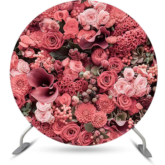 Lofaris Red Pink Floral Romantic Round Wedding Backdrop
