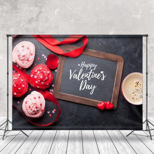 Lofaris Red Pink Flower Cake Coffee Valentines Day Backdrop