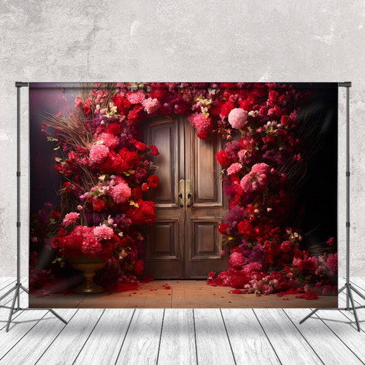 Lofaris Red Pink Rose Brown Door Backdrop For Photography