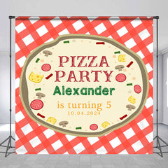 Lofaris Red Plaid Custom Pizza Party 5th Birthday Backdrop