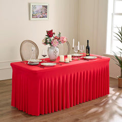 Lofaris Red Premium Spandex Rectangle Banquet Table Skirt