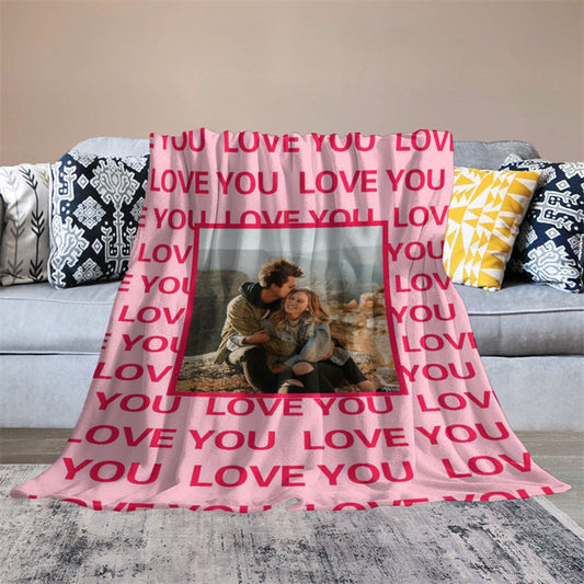 Lofaris Red Repeat Love Custom Photo Valentines Day Blanket