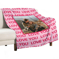 Lofaris Red Repeat Love Custom Photo Valentines Day Blanket
