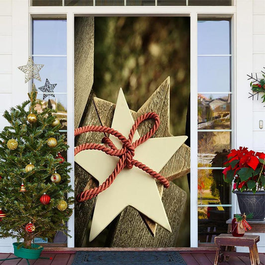 Lofaris Red Rope Wooden Star Bokeh Christmas Door Cover