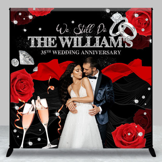 Lofaris Red Rose Black Custom Name Anniversary Backdrop