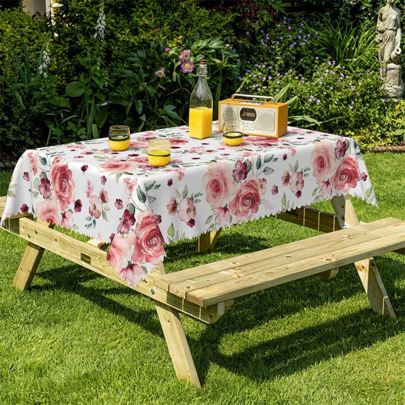Lofaris Red Rose Cafe Pastoral Pattern Rectangle Tablecloth