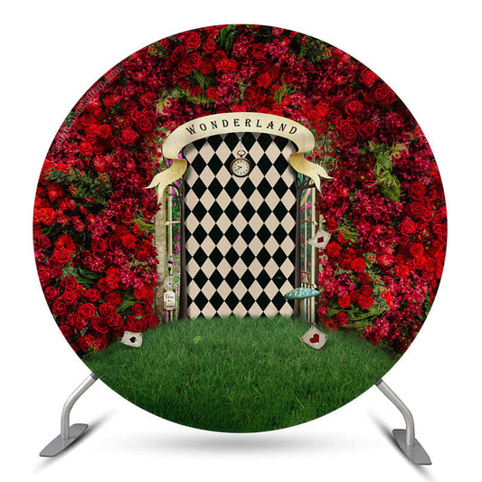 Lofaris Red Rose Grass Wonderland Round Backdrop For Easter