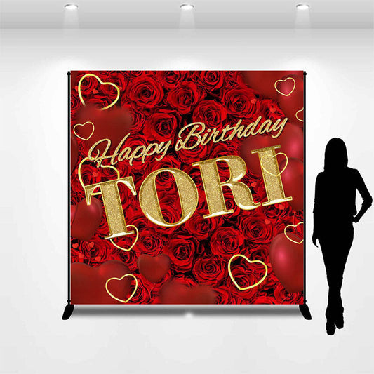 Lofaris Red Rose Heart Personalized Name Birthday Backdrop
