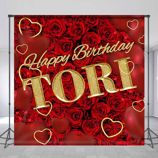 Lofaris Red Rose Heart Personalized Name Birthday Backdrop