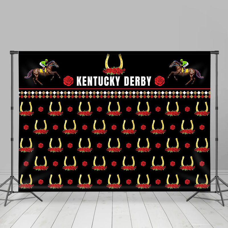 Lofaris Red Rose Horse Repeat Kentucky Derby Party Backdrop