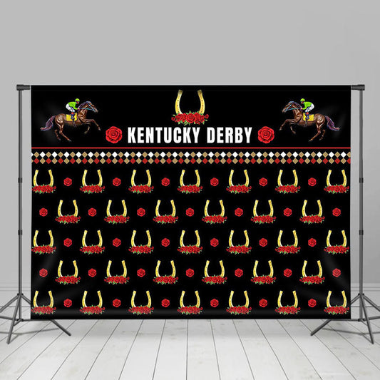 Lofaris Red Rose Horse Repeat Kentucky Derby Party Backdrop