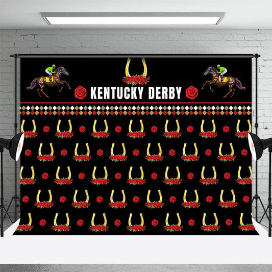 Lofaris Red Rose Horse Repeat Kentucky Derby Party Backdrop