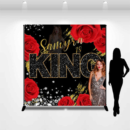 Lofaris Red Rose King Diamonds Glitter Custom Birthday Backdrop
