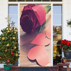 Lofaris Red Rose Paper Heart Wood Valentines Day Door Cover
