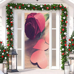 Lofaris Red Rose Paper Heart Wood Valentines Day Door Cover