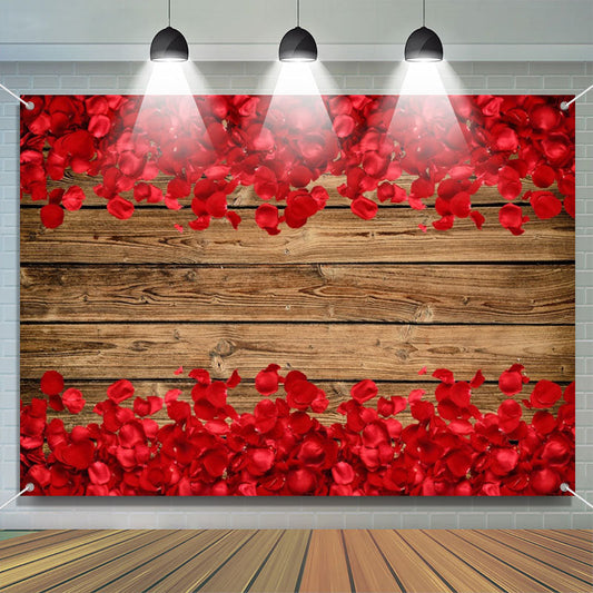 Lofaris Red Rose Petals Wood Board Valentines Day Backdrop