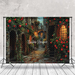 Lofaris Red Rose Retro Building Valentines Day Backdrop