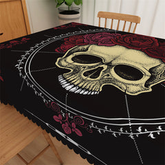 Lofaris Red Rose Skull Elegant Black Waterproof Tablecloth