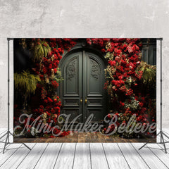 Lofaris Red Rose Wood Delicated Green Door Floor Backdrop