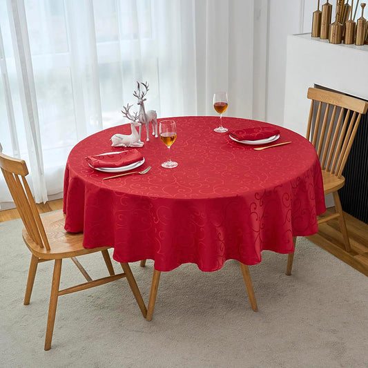 Lofaris Red Round Luxury Premium Polyester Table Cover