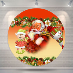 Lofaris Red Santa Claus Snowman Round Christmas Backdrop