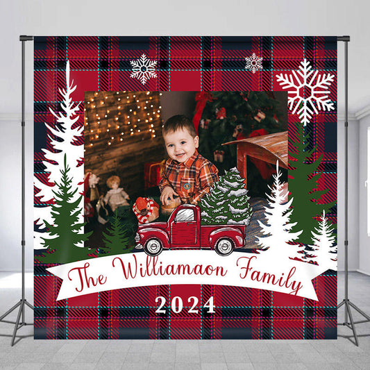 Lofaris Red Scottish Plaid Custom Photo Christmas Backdrop