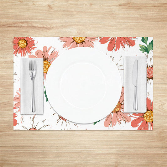 Lofaris Red Seamless Floral Leaves Dining Set Of 4 Placemats