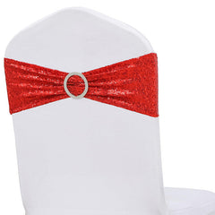 Lofaris Red Sequin Buckles Banquet Chair Sash Band Bows