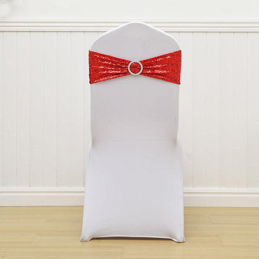 Lofaris Red Sequin Buckles Banquet Chair Sash Band Bows