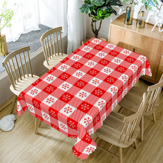 Lofaris Red Snowflake Plaid Christmas Tablecloth For Kitchen