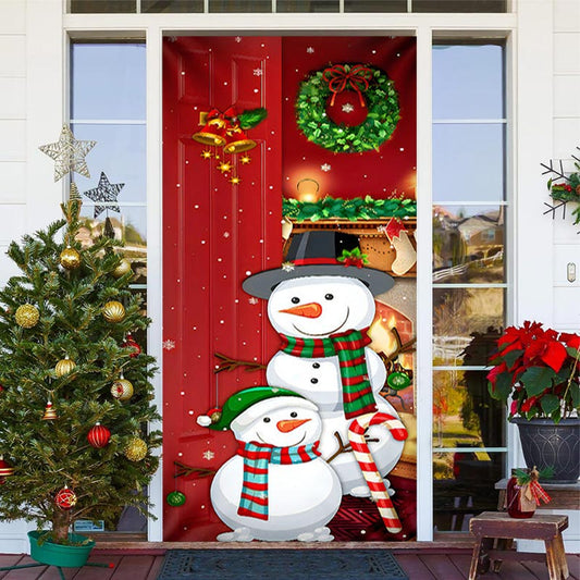 Lofaris Red Snowman Snowflakes Merry Christmas Door Cover