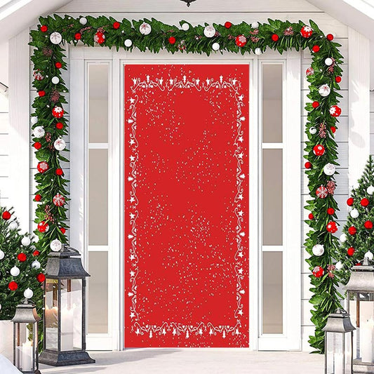 Lofaris Red Snowy Star Simple Merry Christmas Door Cover