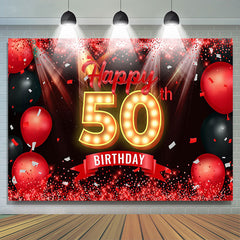 Lofaris Red Sparkling Balloon Black 50th Birthday Backdrop