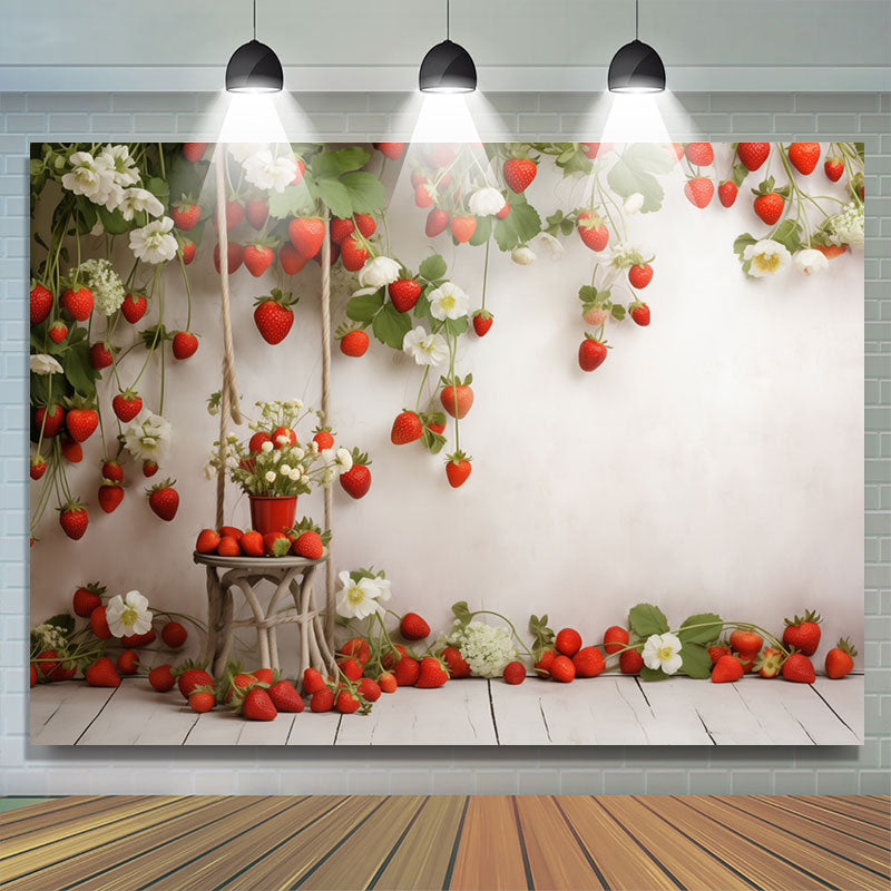 Lofaris Red Strawberries Plants White Wall Birthday Backdrop