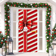 Lofaris Red Stripes Present Box Bowknot Christmas Door Cover