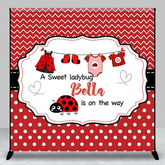 Lofaris Red Sweet Ladybug Custom Name Baby Shower Backdrop