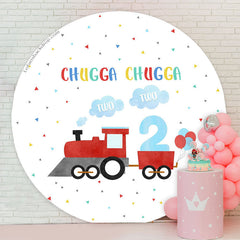 Lofaris Red Train Balloon Chugga Two Round Birthday Backdrop