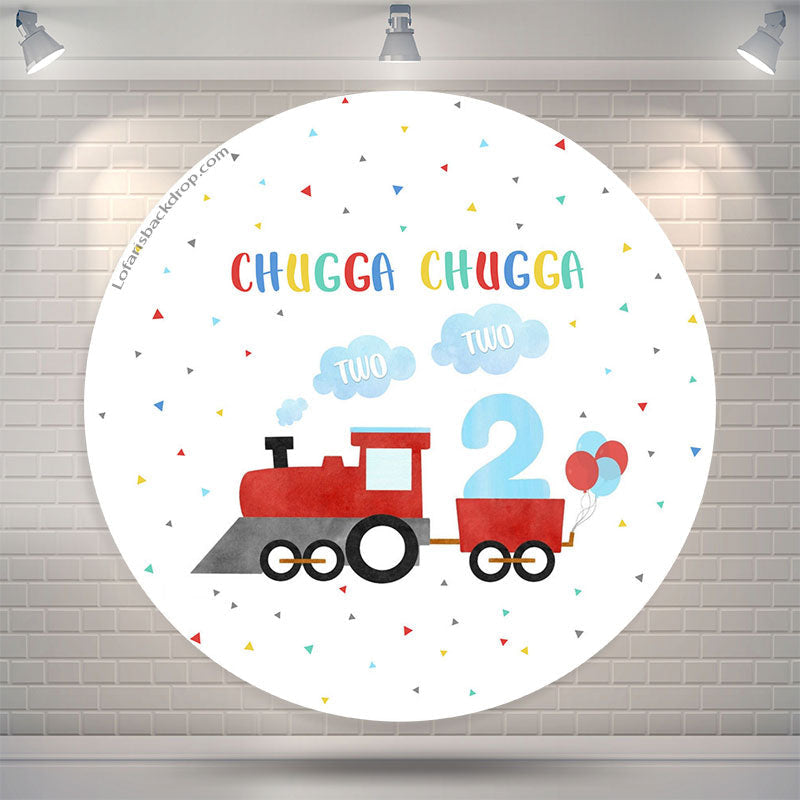 Lofaris Red Train Balloon Chugga Two Round Birthday Backdrop