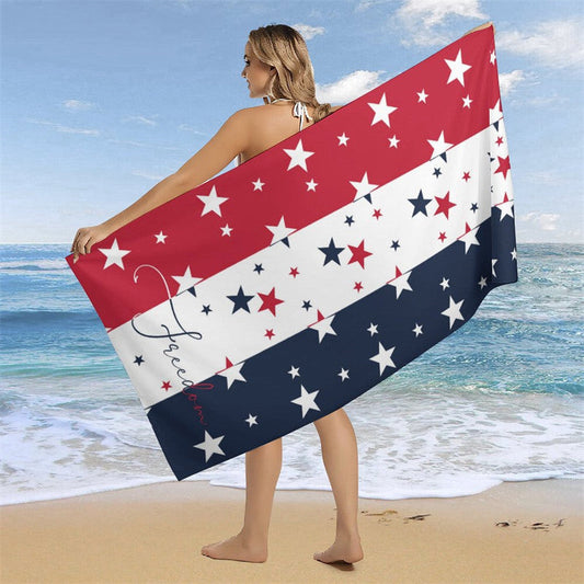 Lofaris Red White Blue American Stars Custom Name Beach Towel