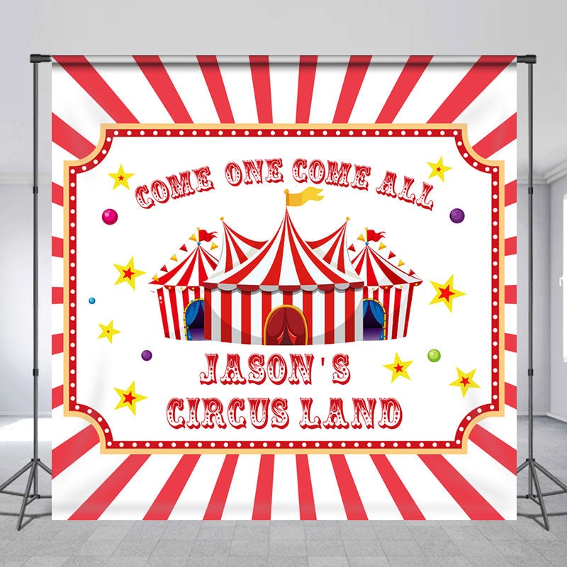 Lofaris Red White Circusland Custom Birthday Party Backdrop