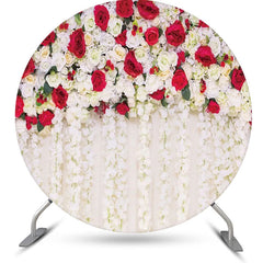 Lofaris Red White Floral Tassel Leaf Round Wedding Backdrop