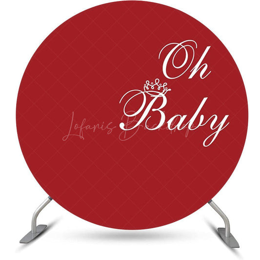 Lofaris Red White Oh Baby Round Girl Gender Reveal Backdrop