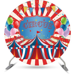 Lofaris Red White Stripe Balloons Tent Round Circus Backdrop