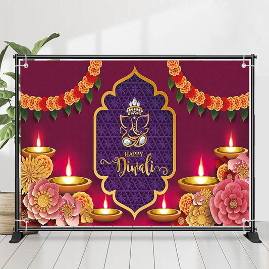 Lofaris Red Yellow Floral Deepavali Lights Diwali Backdrop