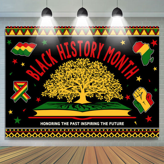 Lofaris Red Yellow Green Tree Black History Month Backdrop