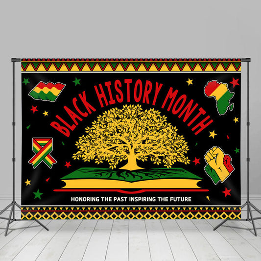 Lofaris Red Yellow Green Tree Black History Month Backdrop