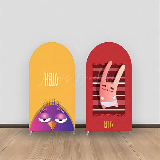 Lofaris Red Yellow Purple Bird Stripe Rabbit Arch Backdrop
